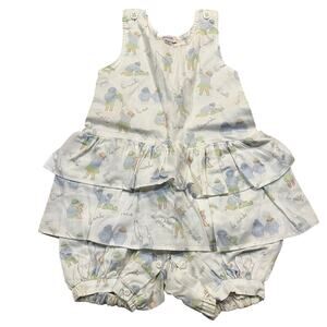 Jacadi Paris Baby Romper 12M Ruffle Skirt French Print Bubble